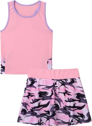 Kids Girls Tennis Golf Dress Outfits Sleeveless Tank Tops and A-Line Mini Skirt Skort Activewear Set