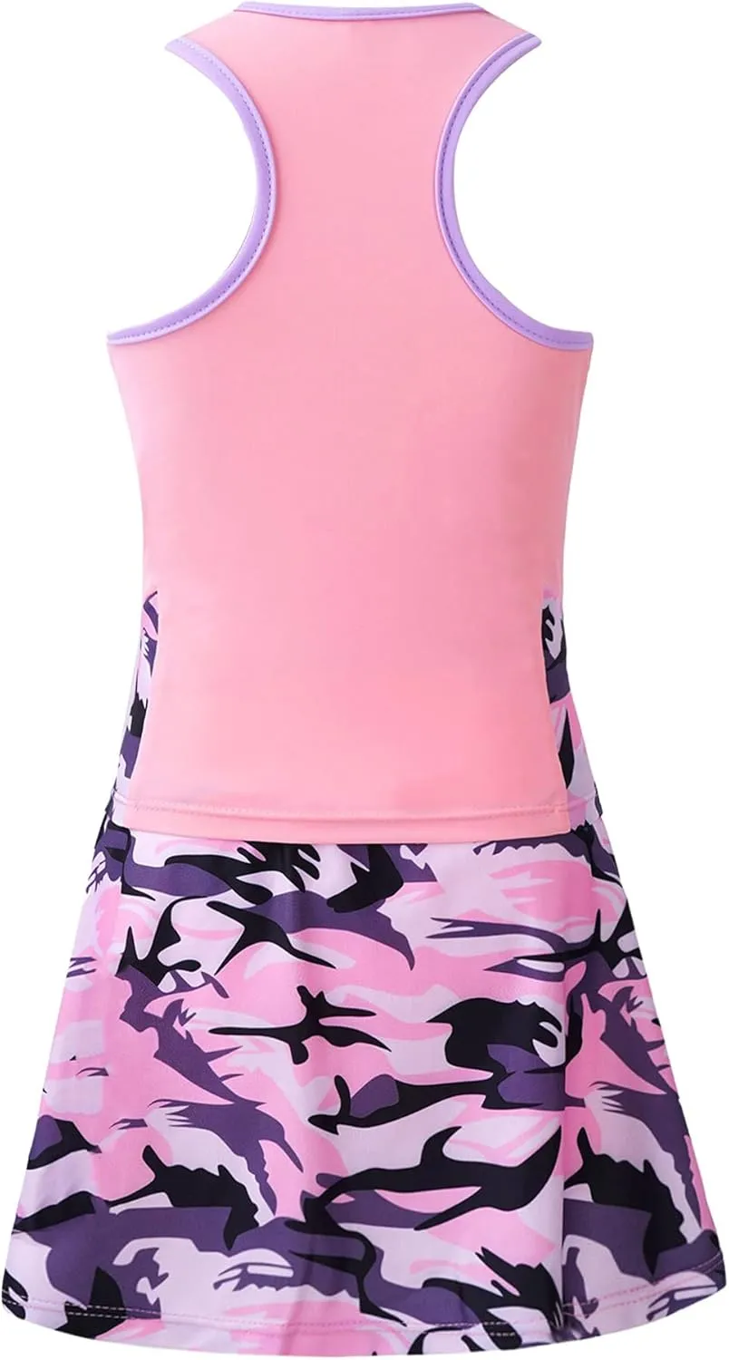 Kids Girls Tennis Golf Dress Outfits Sleeveless Tank Tops and A-Line Mini Skirt Skort Activewear Set