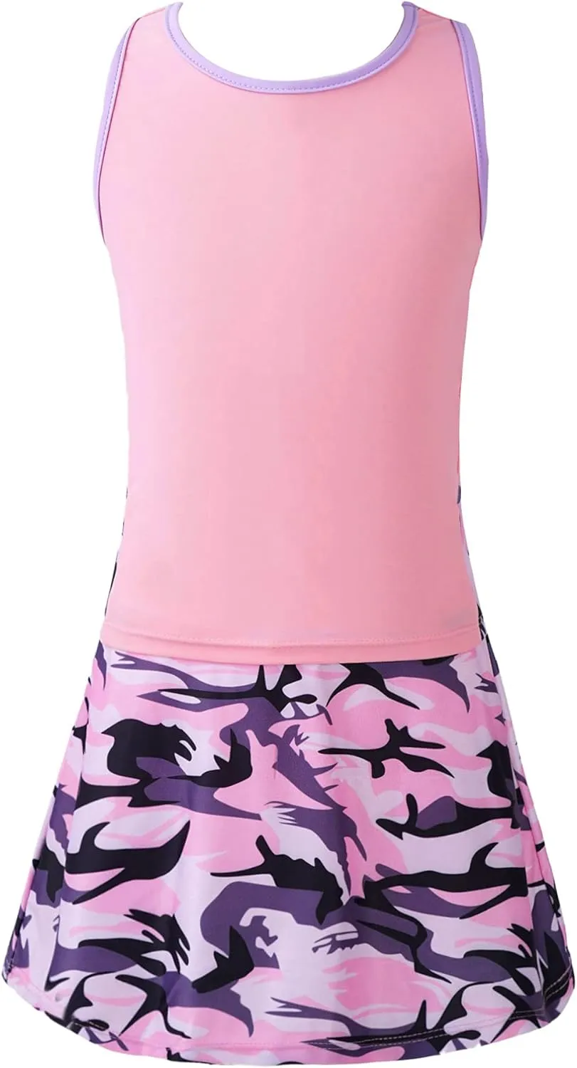 Kids Girls Tennis Golf Dress Outfits Sleeveless Tank Tops and A-Line Mini Skirt Skort Activewear Set