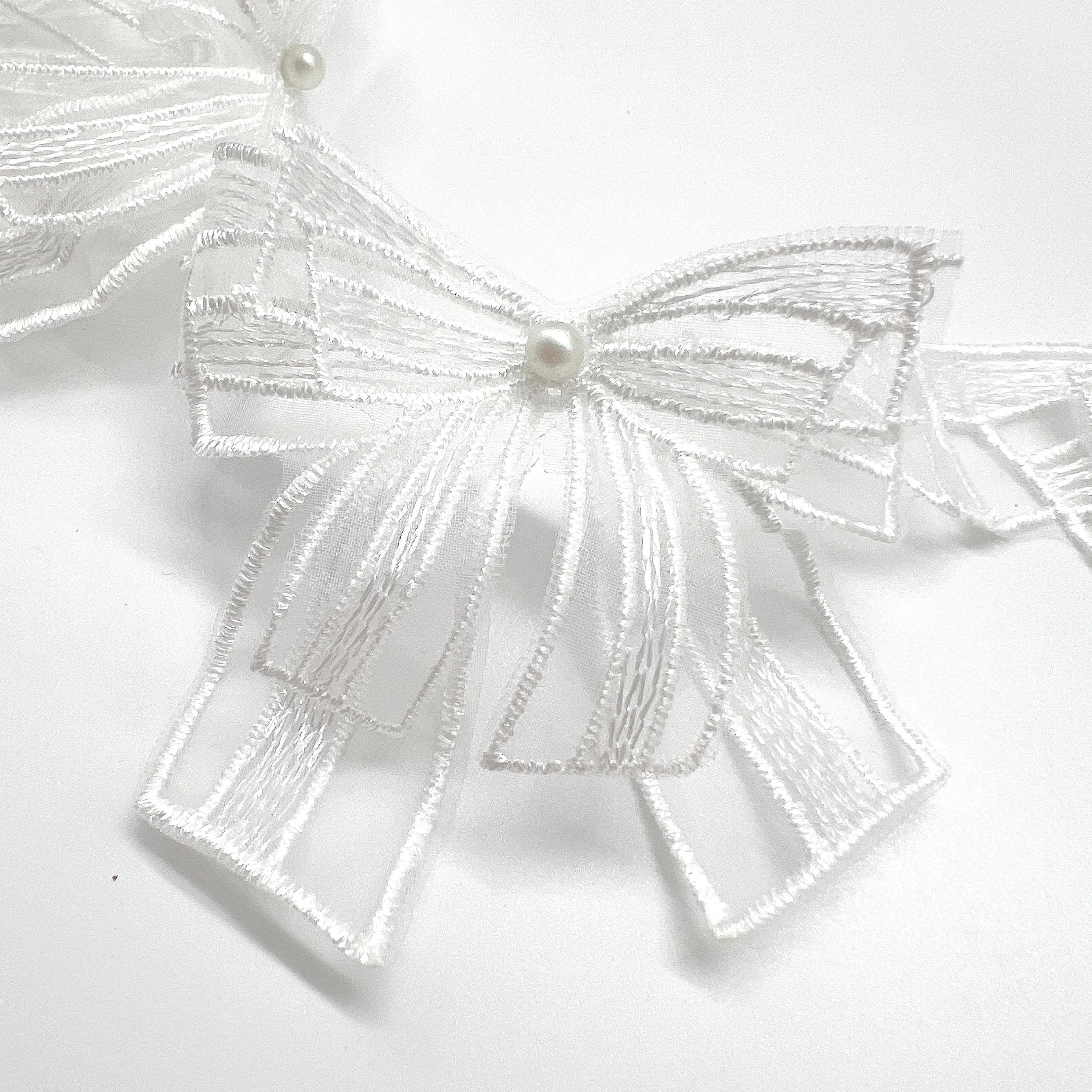 Large White Bow Layered with Pearlesque Bead Applique- Set of 4
