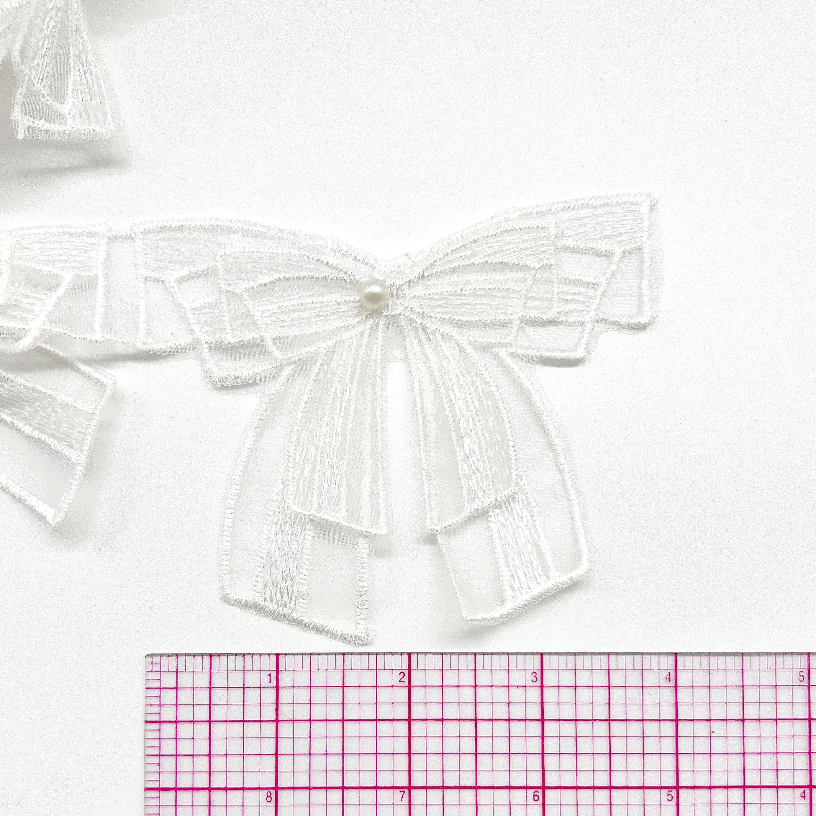 Large White Bow Layered with Pearlesque Bead Applique- Set of 4
