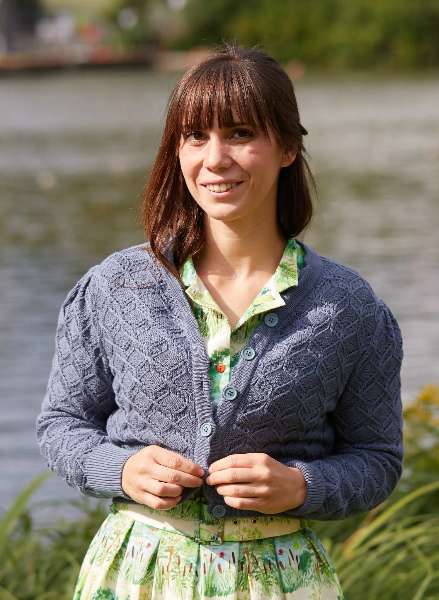 Leah Cardigan - Storm Blue Basket Knit