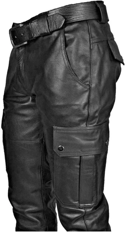 Leather Pants for Men Slim Fit Retro Punk Gothic Motorcycle Pants Lightweight Plus Size Comfy Athletic Casual Trousers