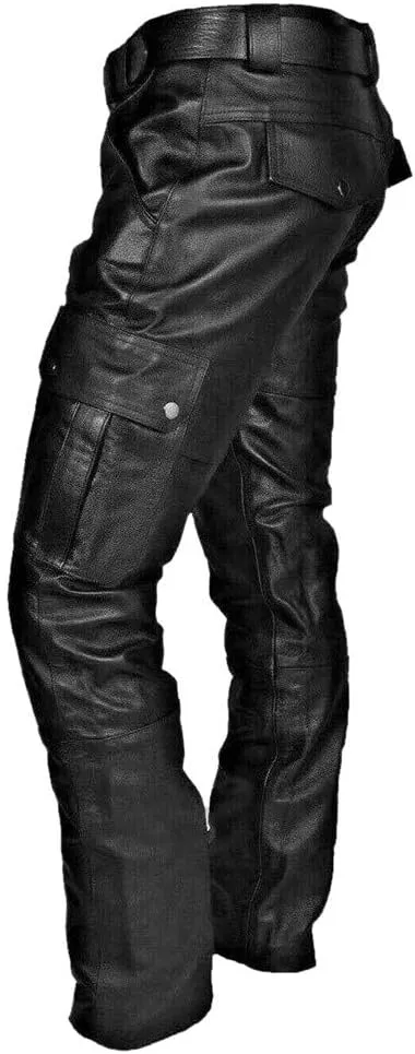 Leather Pants for Men Slim Fit Retro Punk Gothic Motorcycle Pants Lightweight Plus Size Comfy Athletic Casual Trousers