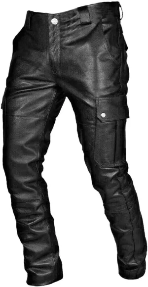 Leather Pants for Men Slim Fit Retro Punk Gothic Motorcycle Pants Lightweight Plus Size Comfy Athletic Casual Trousers