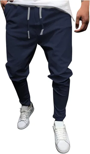 Linen Men's Slim Fit Jogger Pants Elastic Drawstring Athletic Tape Daily Street Comfy Workout Travel Essentials