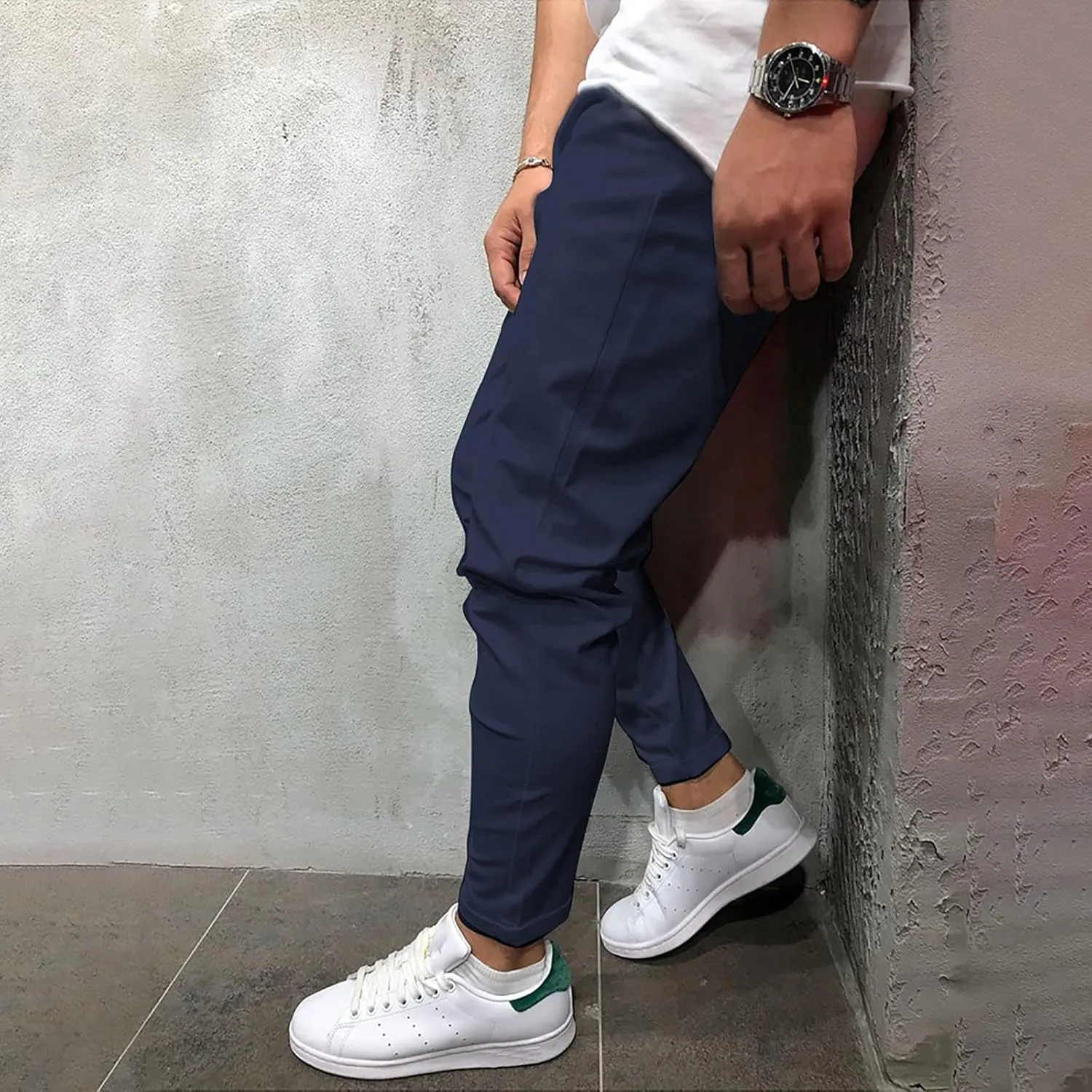 Linen Men's Slim Fit Jogger Pants Elastic Drawstring Athletic Tape Daily Street Comfy Workout Travel Essentials