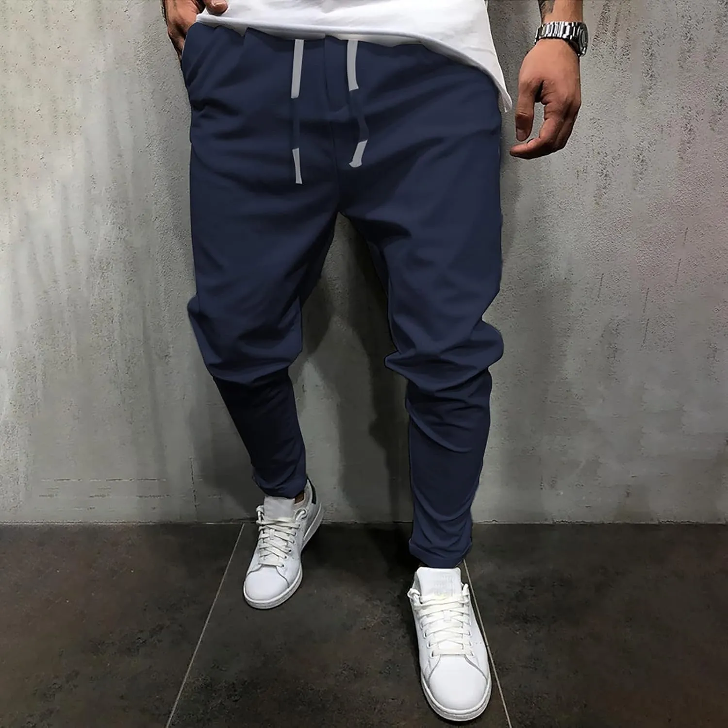 Linen Men's Slim Fit Jogger Pants Elastic Drawstring Athletic Tape Daily Street Comfy Workout Travel Essentials