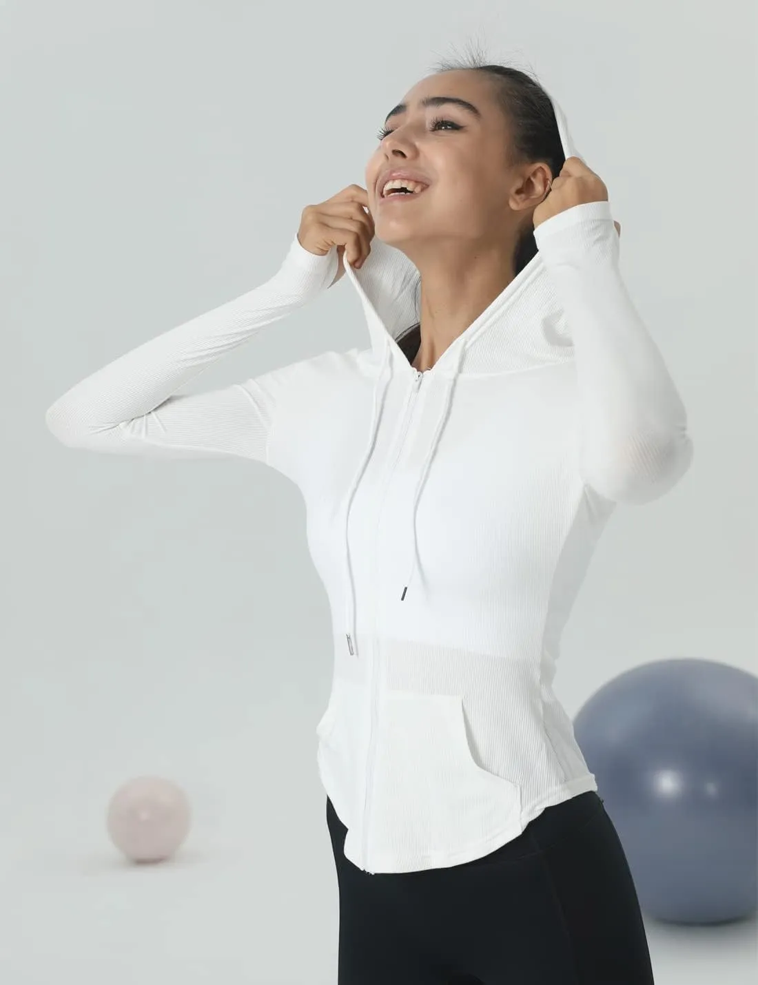 Locachy Womens Slim Fit Full Zip Hoodie Athletic Jacket Yoga Workout Running Jackets with Thumb Holes