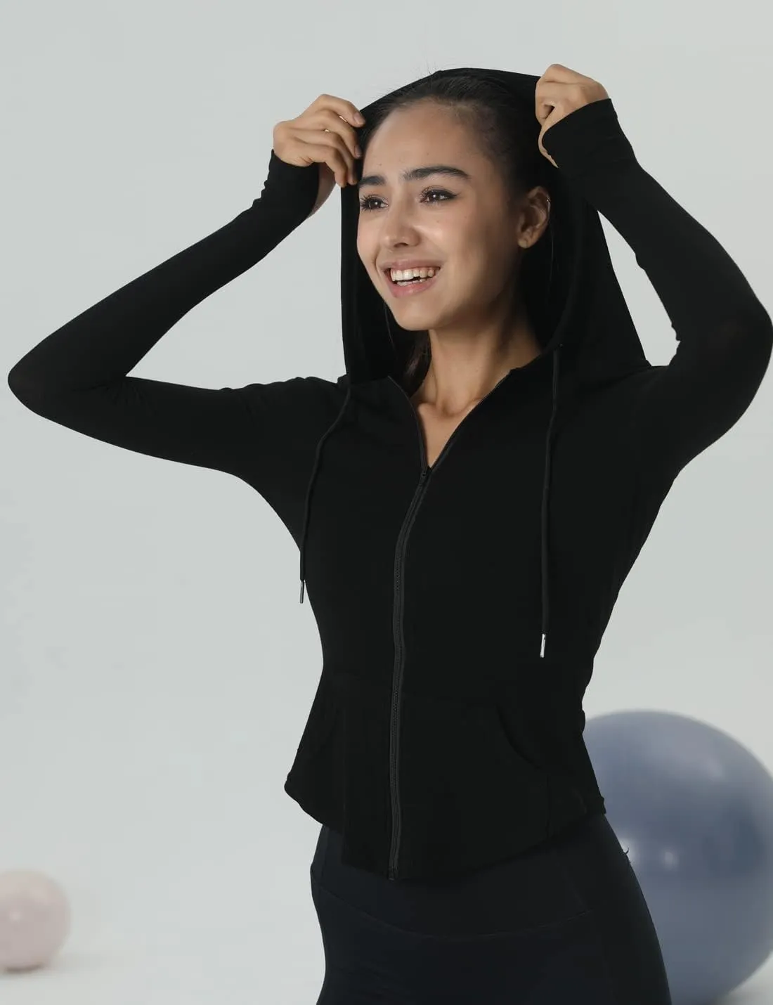 Locachy Womens Slim Fit Full Zip Hoodie Athletic Jacket Yoga Workout Running Jackets with Thumb Holes