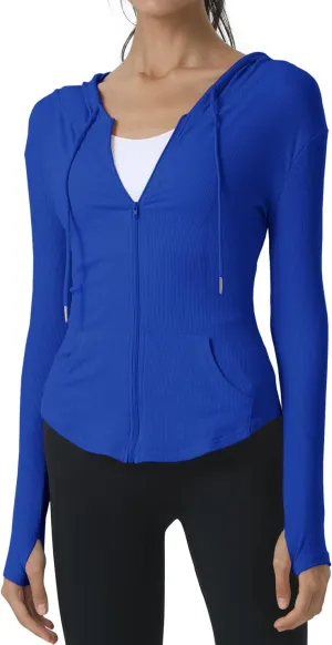 Locachy Womens Slim Fit Full Zip Hoodie Athletic Jacket Yoga Workout Running Jackets with Thumb Holes