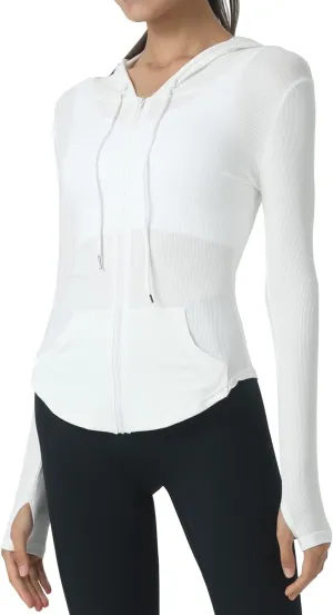 Locachy Womens Slim Fit Full Zip Hoodie Athletic Jacket Yoga Workout Running Jackets with Thumb Holes