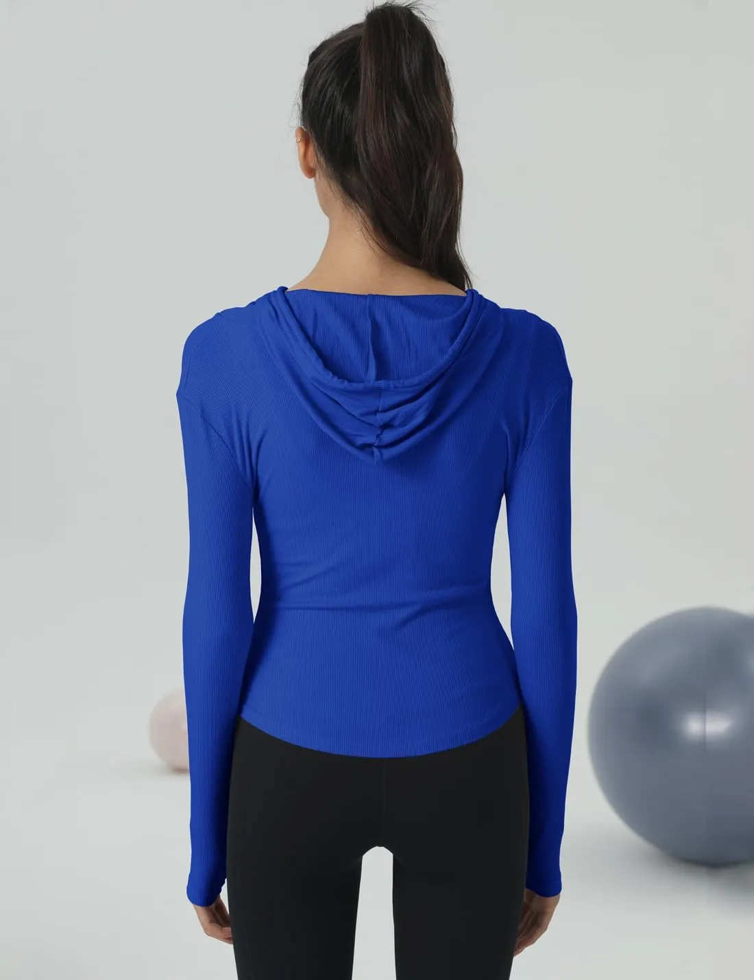 Locachy Womens Slim Fit Full Zip Hoodie Athletic Jacket Yoga Workout Running Jackets with Thumb Holes
