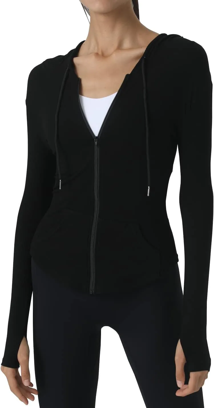Locachy Womens Slim Fit Full Zip Hoodie Athletic Jacket Yoga Workout Running Jackets with Thumb Holes