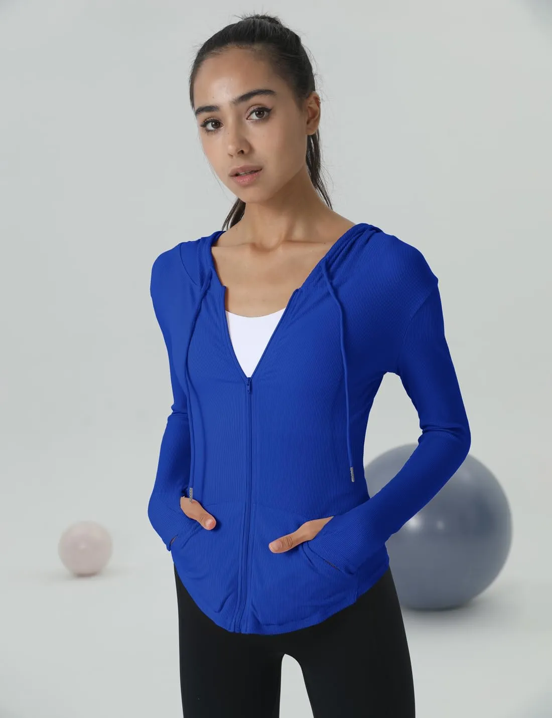 Locachy Womens Slim Fit Full Zip Hoodie Athletic Jacket Yoga Workout Running Jackets with Thumb Holes
