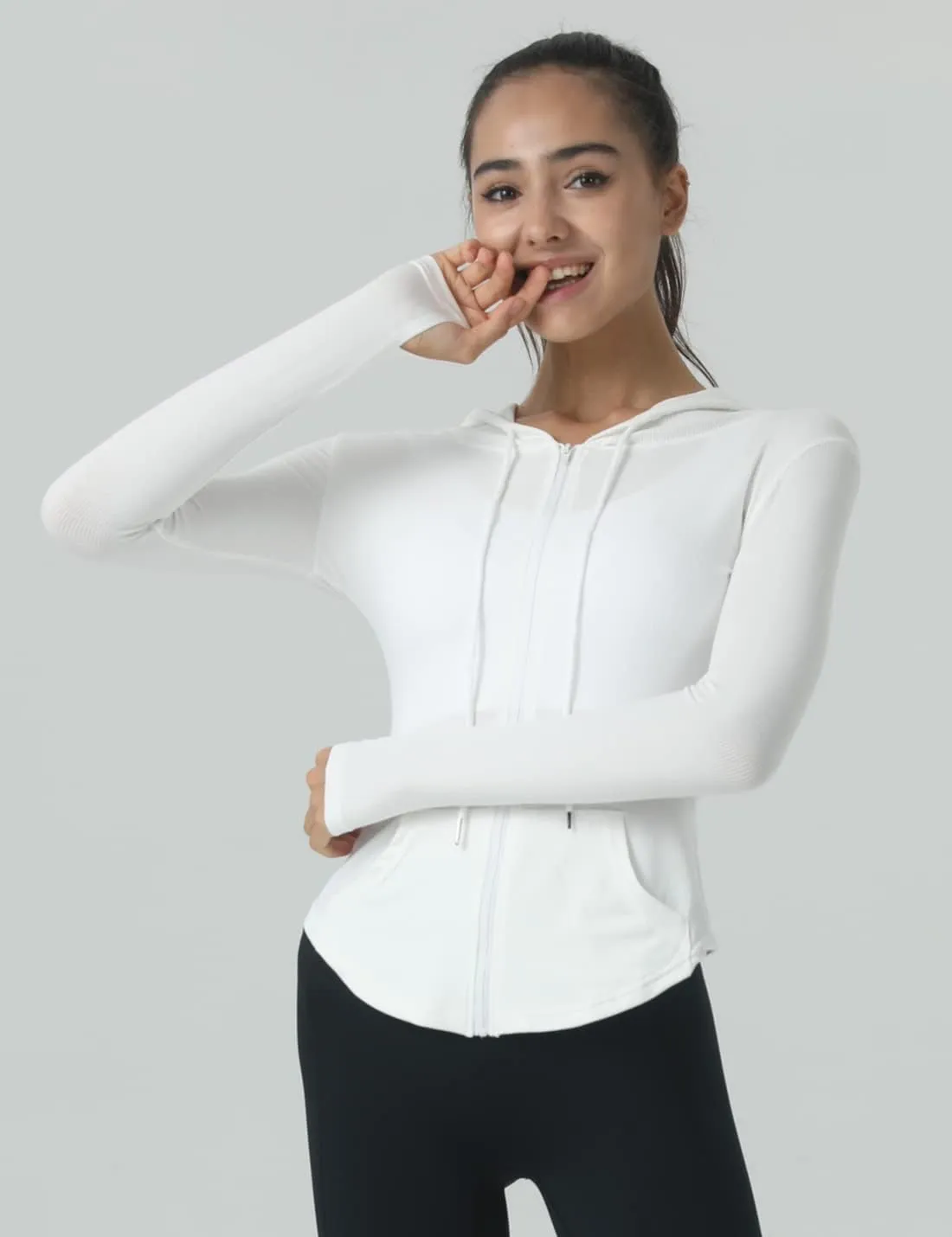 Locachy Womens Slim Fit Full Zip Hoodie Athletic Jacket Yoga Workout Running Jackets with Thumb Holes