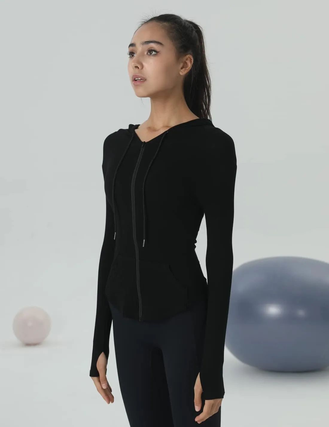 Locachy Womens Slim Fit Full Zip Hoodie Athletic Jacket Yoga Workout Running Jackets with Thumb Holes