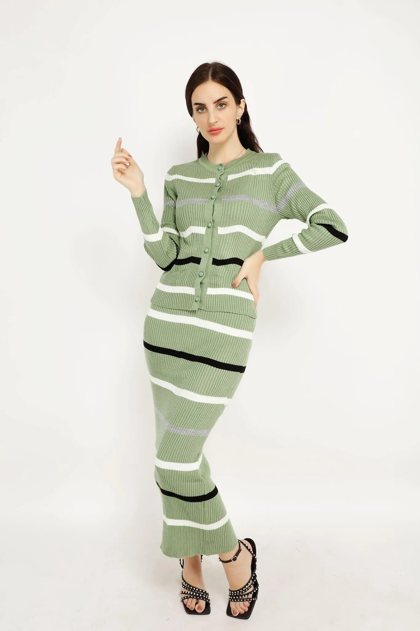 LONG DRESS AND CARDIGAN FASHION SET 2021324