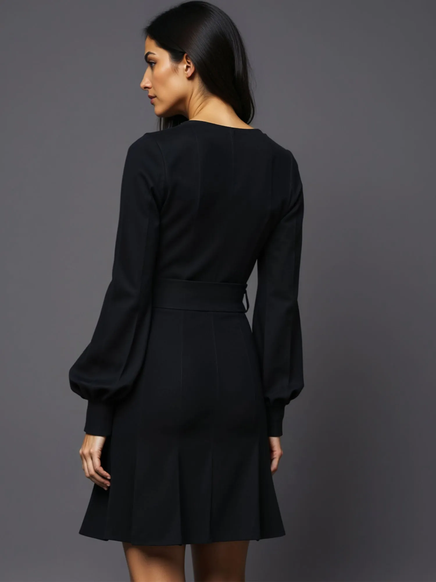 Long Sleeve Tie Front Pleated Botttom Sweater Dress