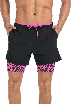 LRD Men's Athletic Gym Workout Shorts with Compression Liner 5 Inch Inseam