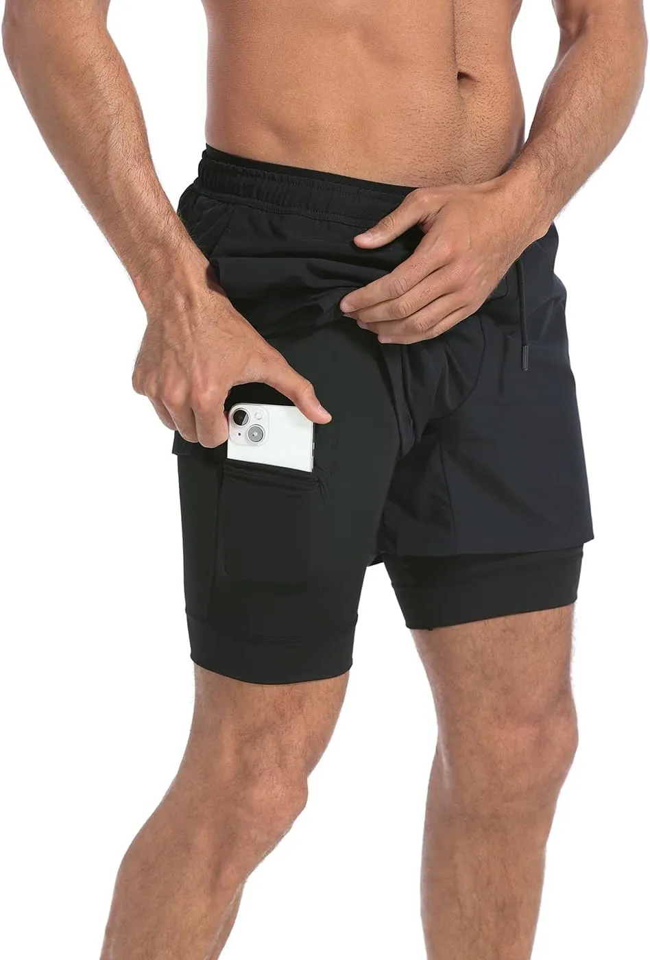 LRD Men's Athletic Gym Workout Shorts with Compression Liner 5 Inch Inseam
