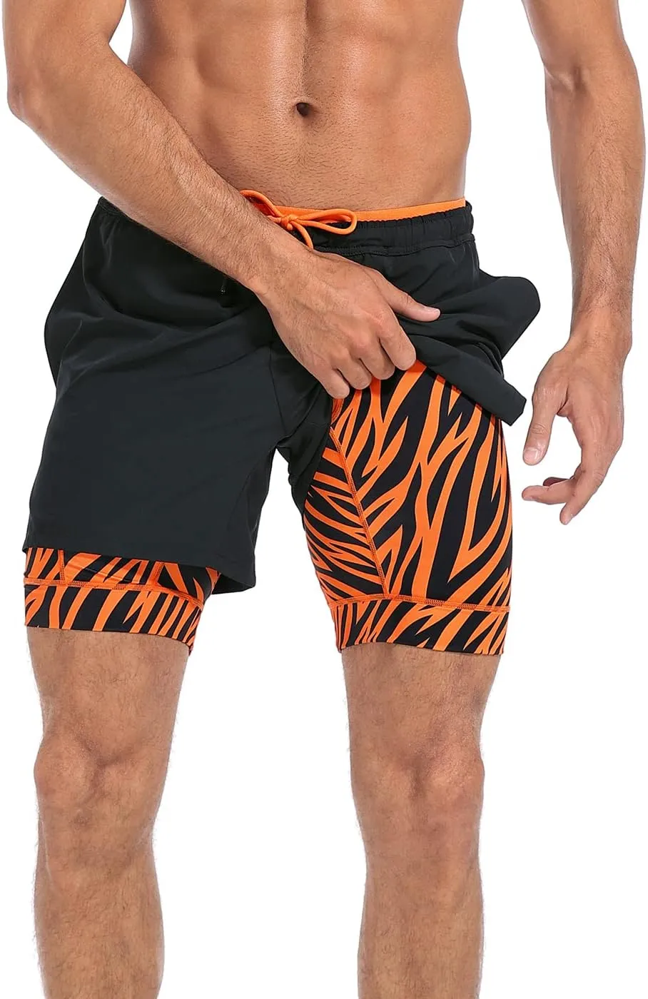 LRD Men's Athletic Gym Workout Shorts with Compression Liner 5 Inch Inseam