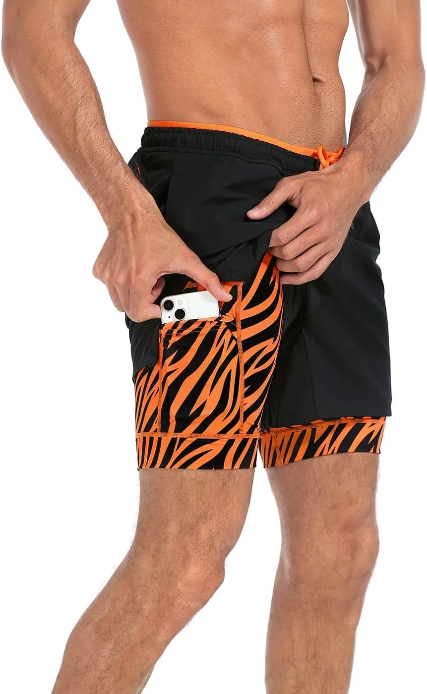 LRD Men's Athletic Gym Workout Shorts with Compression Liner 5 Inch Inseam