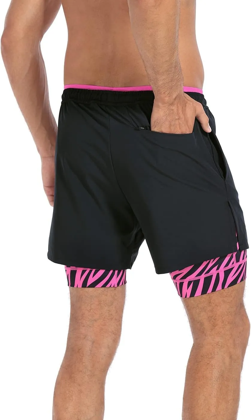 LRD Men's Athletic Gym Workout Shorts with Compression Liner 5 Inch Inseam