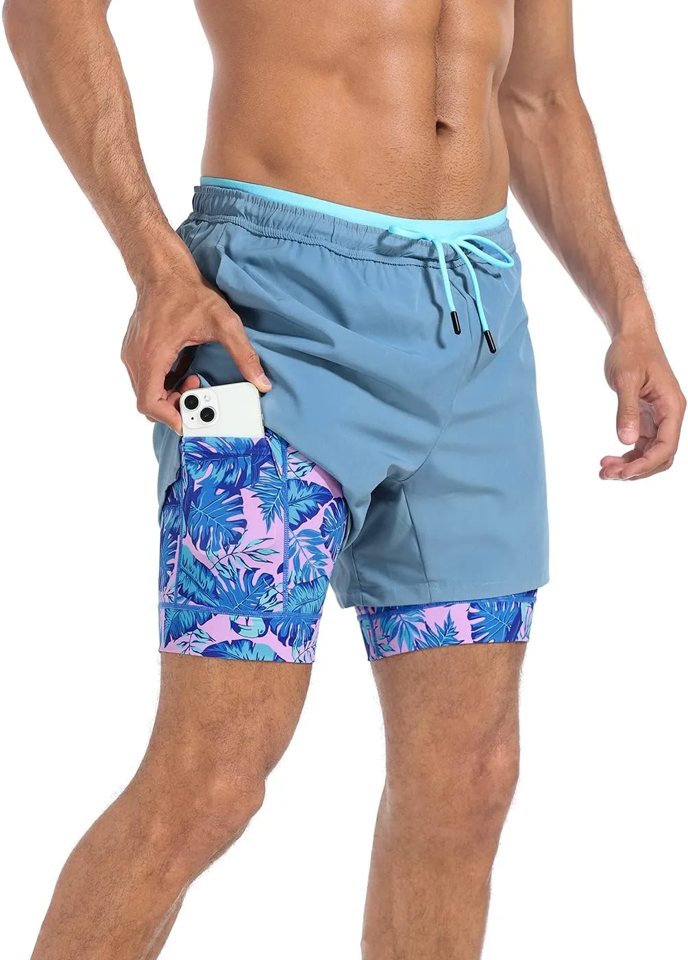 LRD Men's Athletic Gym Workout Shorts with Compression Liner 5 Inch Inseam