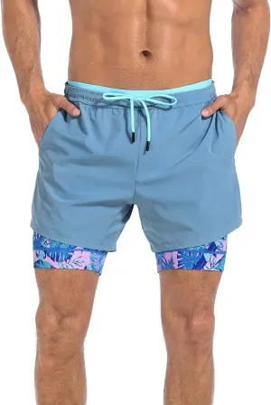 LRD Men's Athletic Gym Workout Shorts with Compression Liner 5 Inch Inseam
