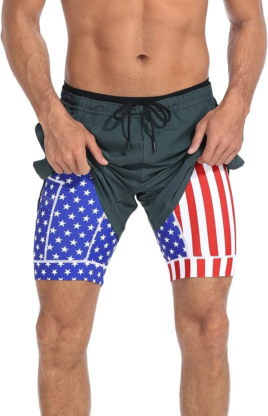 LRD Men's Athletic Gym Workout Shorts with Compression Liner 5 Inch Inseam