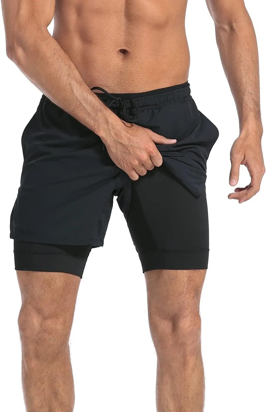 LRD Men's Athletic Gym Workout Shorts with Compression Liner 5 Inch Inseam