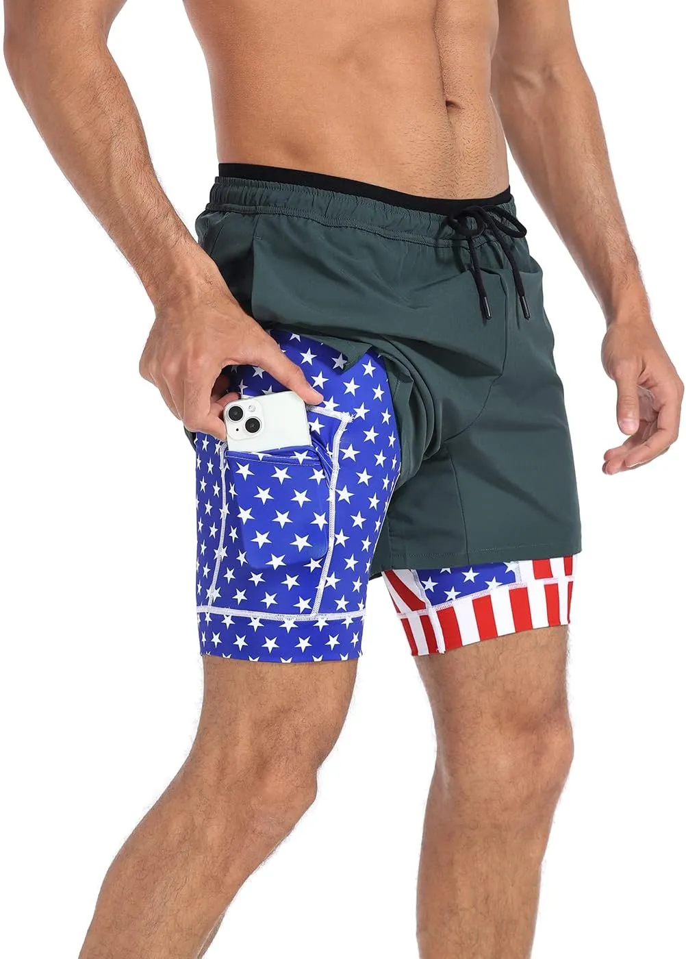LRD Men's Athletic Gym Workout Shorts with Compression Liner 5 Inch Inseam