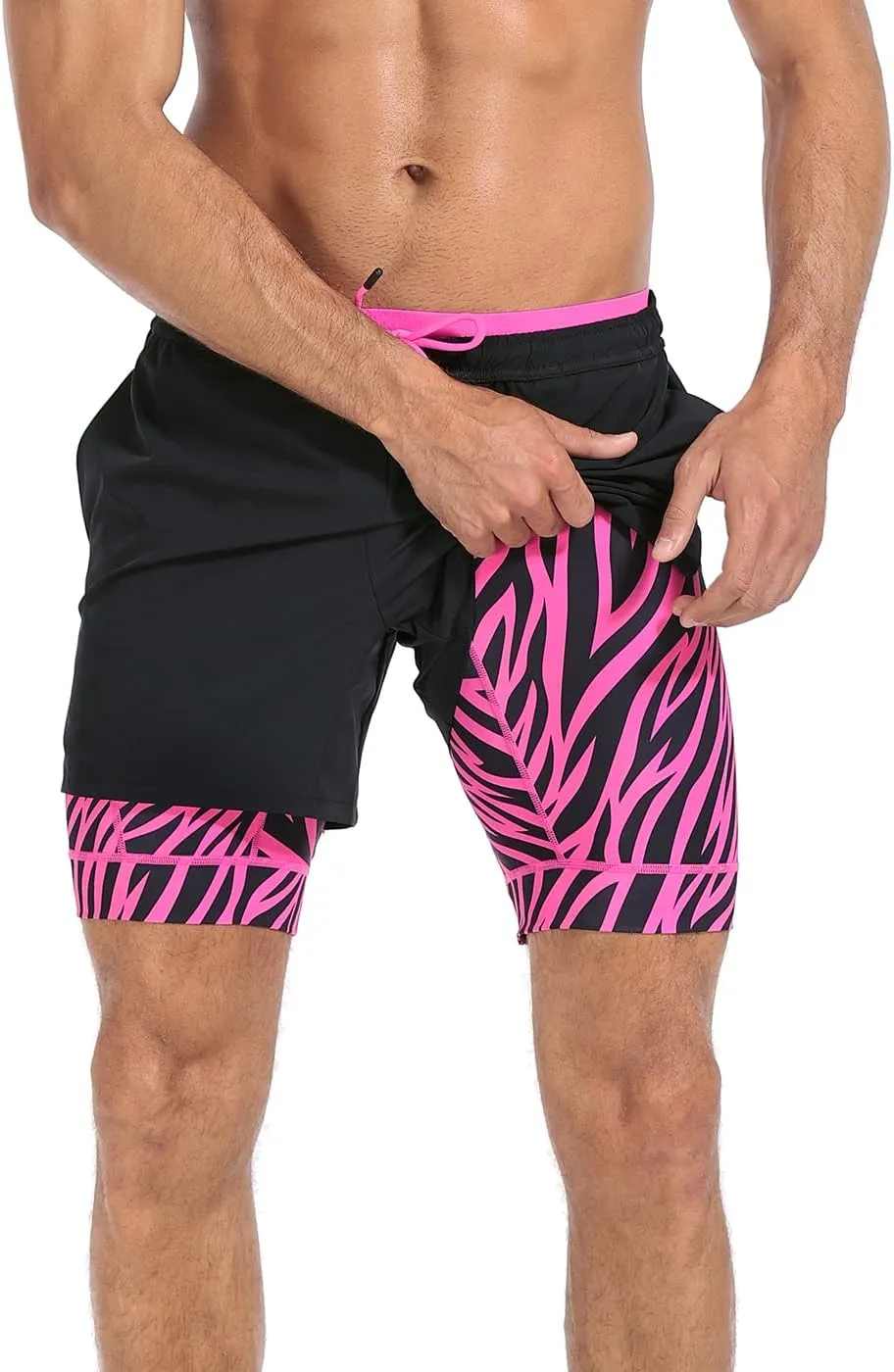LRD Men's Athletic Gym Workout Shorts with Compression Liner 5 Inch Inseam