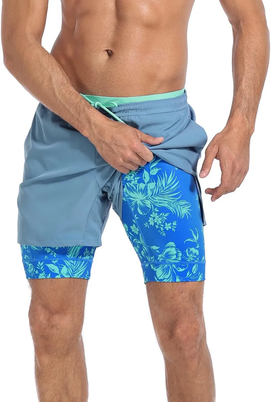LRD Men's Athletic Gym Workout Shorts with Compression Liner 5 Inch Inseam