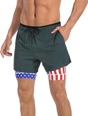LRD Men's Athletic Gym Workout Shorts with Compression Liner 5 Inch Inseam