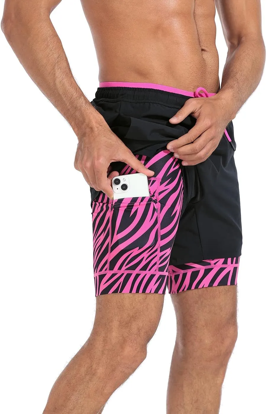 LRD Men's Athletic Gym Workout Shorts with Compression Liner 5 Inch Inseam