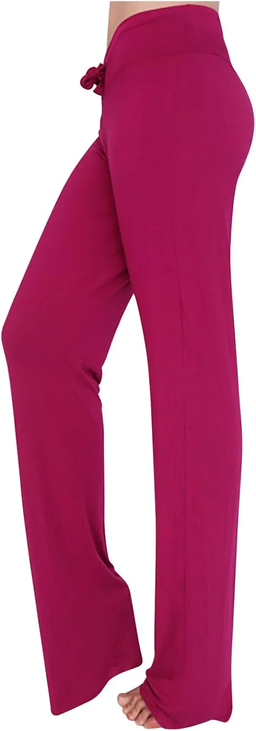 LRMQS Womens Wide Leg Yoga Leggings Drawstring Elastic High Waist Gym Sports Tights Pant Workout Casual Loose Trousers