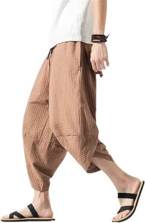 Men Cotton Harem Pants Hip Hop Trousers Cross Bloomers Calf-Length Pants Joggers Streetwear Pants
