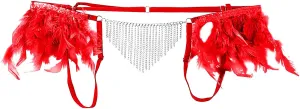 Men Lingerie Sissy Thong Sexy Feather Rhinestone Strand Open Crotch Briefs Naughty Bikini Underwear G-String