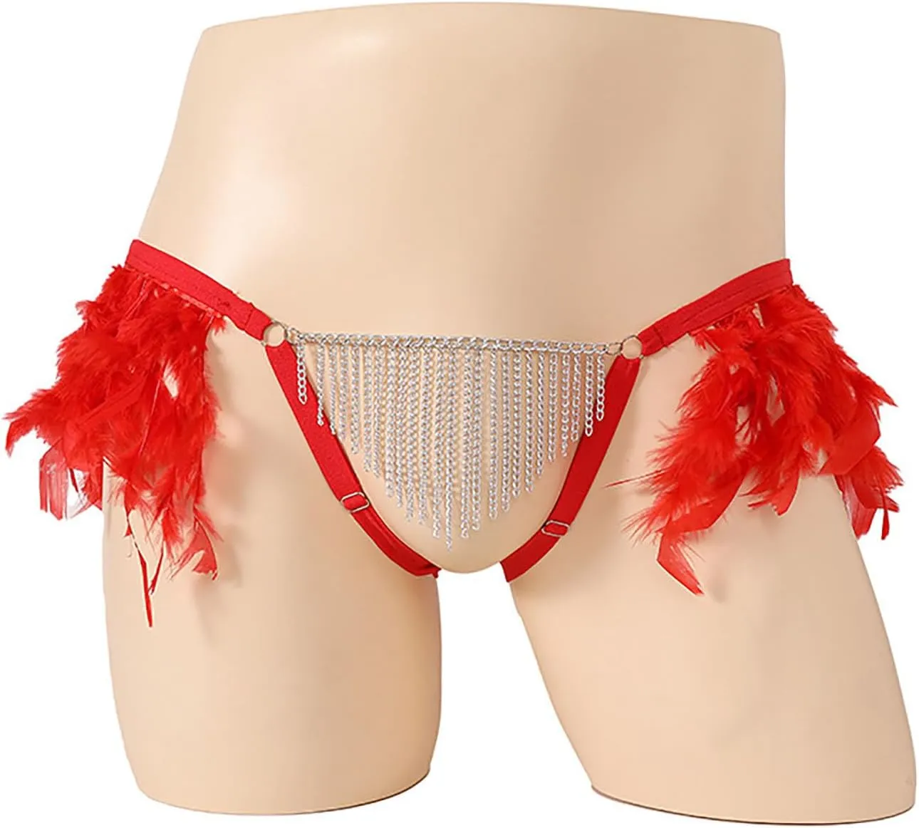 Men Lingerie Sissy Thong Sexy Feather Rhinestone Strand Open Crotch Briefs Naughty Bikini Underwear G-String