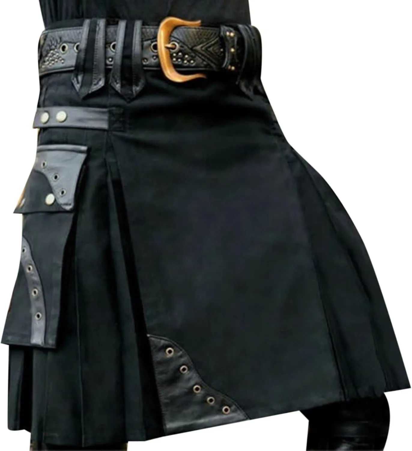 Men Scottish Kilts Scottish Traditional Highland Pleated Skirt Modern Gothic Tactical Plaid Kilts with Cargo Pockets