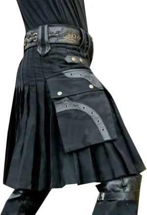 Men Scottish Kilts Scottish Traditional Highland Pleated Skirt Modern Gothic Tactical Plaid Kilts with Cargo Pockets