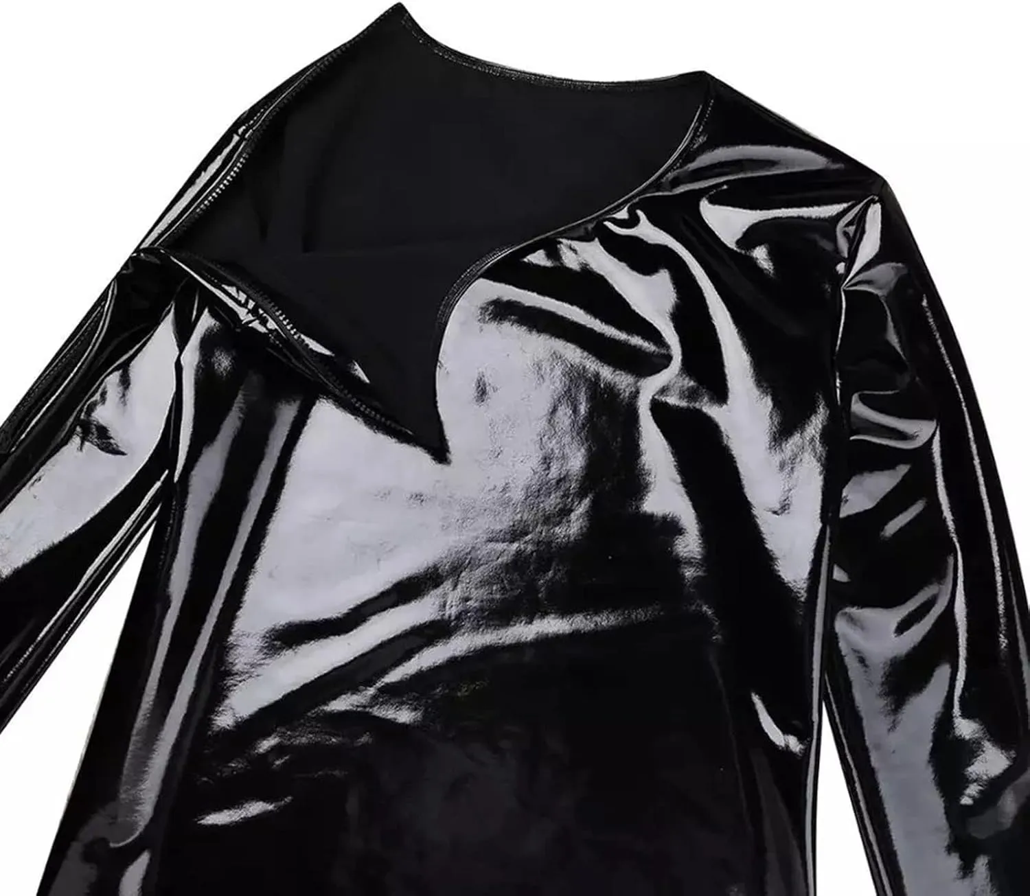 Men Sexy Leather T-Shirt, Plus Size, Glossy, Long Sleeve, Shiny Latex Casual Coat For Male