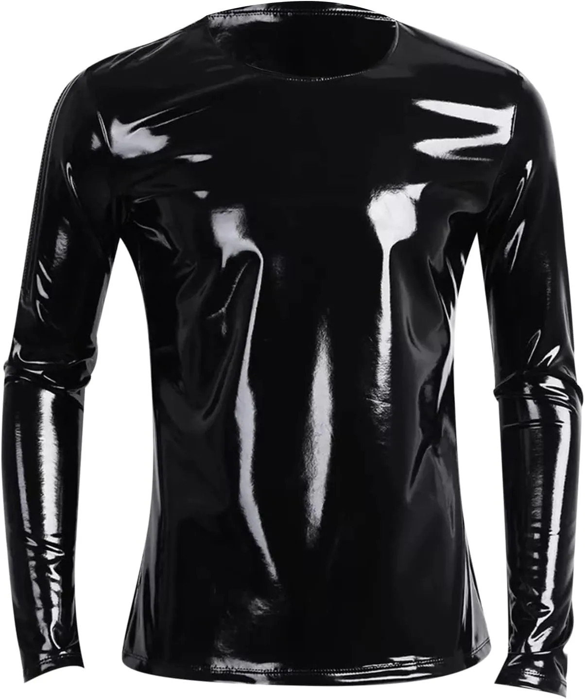Men Sexy Leather T-Shirt, Plus Size, Glossy, Long Sleeve, Shiny Latex Casual Coat For Male