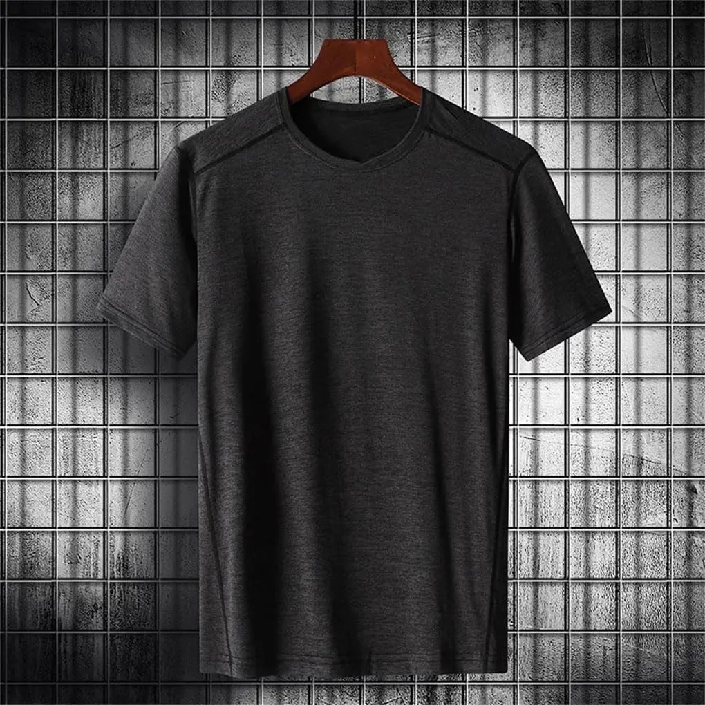 Men Short Sleeve T Shirt Quick Dry Sport Casual Round Neck Slim Fit Plus T Shirt