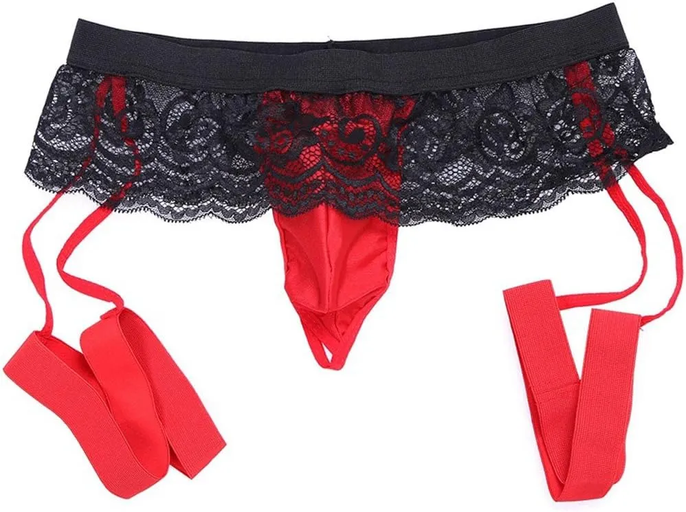 Men Sissy Panties Floral Lace Mesh Bikini Briefs Tirm Bulge Underwear Underpants Pouch Thongs G-string Garter
