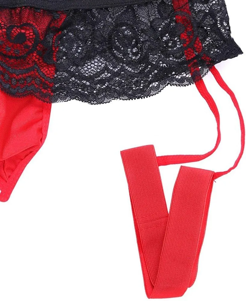 Men Sissy Panties Floral Lace Mesh Bikini Briefs Tirm Bulge Underwear Underpants Pouch Thongs G-string Garter