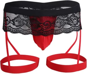 Men Sissy Panties Floral Lace Mesh Bikini Briefs Tirm Bulge Underwear Underpants Pouch Thongs G-string Garter