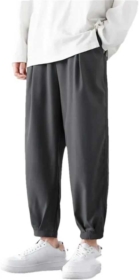 Men's Ankle Length Cropped Pants Breathable Lightweight Casual Pants Drawstring Harem Pants 4 XXL